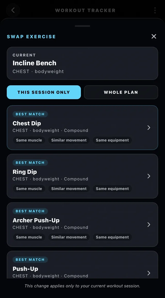 SHREDxpro app — Smart Exercise Swaps