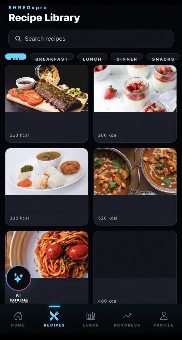 SHREDxpro app — Recipes